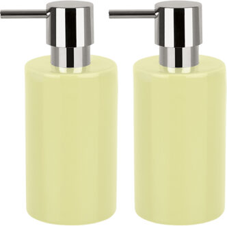 Spirella Luxe zeeppompje/dispenser Sienna - 2x - glans geel - porselein - 16 x 7 cm - 300 ml