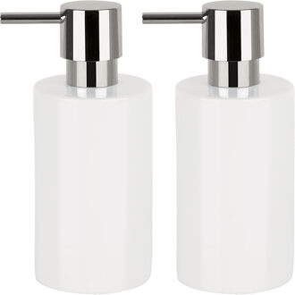 Spirella Luxe zeeppompje/dispenser Sienna - 2x - glans ivoor wit - porselein - 16 x 7 cm - 300 ml