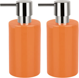 Spirella Luxe zeeppompje/dispenser Sienna - 2x - glans oranje - porselein - 16 x 7 cm - 300 ml