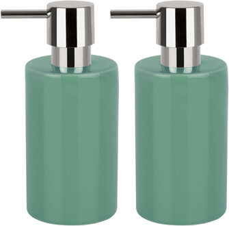 Spirella Luxe zeeppompje/dispenser Sienna - 2x - glans salie groen - porselein - 16 x 7 cm - 300 ml