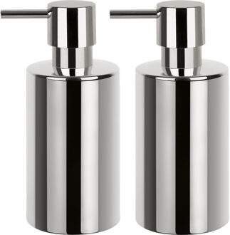 Spirella Luxe zeeppompje/dispenser Sienna - 2x - glans zilver - porselein - 16 x 7 cm - 300 ml