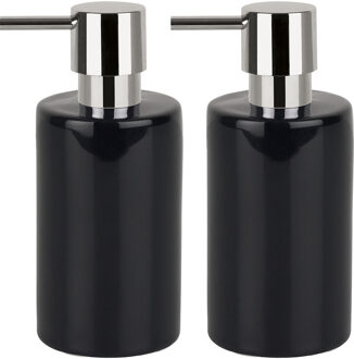 Spirella Luxe zeeppompje/dispenser Sienna - 2x - glans zwart - porselein - 16 x 7 cm - 300 ml