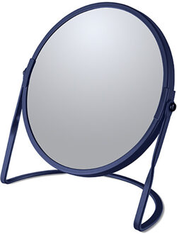 Spirella Make-up spiegel Cannes - 5x zoom - metaal - 18 x 20 cm - donkerblauw - dubbelzijdig
