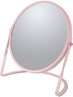 Spirella Make-up spiegel Cannes - 5x zoom - metaal - 18 x 20 cm - lichtroze - dubbelzijdig