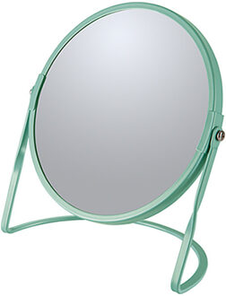 Spirella Make-up spiegel Cannes - 5x zoom - metaal - 18 x 20 cm - salie groen - dubbelzijdig