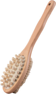 Spirella MSV Bad/douche scrub massage borstel - hout - 32 cm - 2-in-1 - hard/zacht - Badkameraccessoireset Bruin