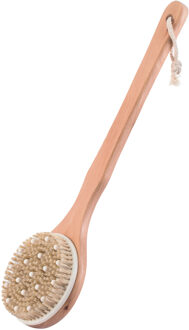 Spirella MSV Bad/douche scrub massage borstel - hout - 42 cm - harde stevige borstels and spikes - Badkameraccessoireset Bruin