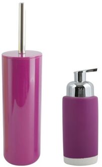 Spirella MSV Badkamer accessoires set - paars - zeeppompje/toilet/wc-borstel - Badkameraccessoireset