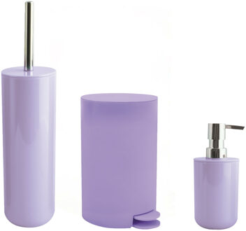 Spirella MSV Badkameraccessoire Moods - pedaalemmer - beker - zeeppompje - lila paars - kunststof - Badkameraccessoireset