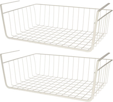 Spirella MSV Kastmandje - 2x - opberg/hang mandjes - rvs - wit - 30 x 27 x 16 cm - Opbergmanden