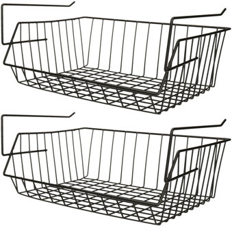 Spirella MSV Kastmandje - 2x - opberg/hang mandjes - rvs - zwart - 40 x 27 x 17 cm - Opbergmanden