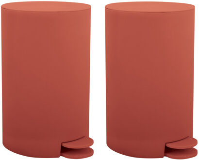 Spirella MSV kleine pedaalemmer - 2x - kunststof - terracotta - 3L - 15 x 27 cm - Badkamer/toilet - Pedaalemmers Bruin