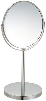 Spirella MSV Make-up spiegel - 2-zijdig/3x vergrotend - op stevige voet - chrome zilver - Dia 17 cm - Make-up spiegeltjes