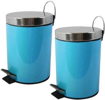 Spirella MSV Prullenbak/pedaalemmer - 2x - metaal - turquoise blauw - 5L - 20 x 28 cm - Badkamer/toiletA - Pedaalemmers