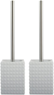 Spirella MSV Toiletborstel houder Kubik - 2x - kunststeen - wit/zilver - 37 cm - Toiletborstels