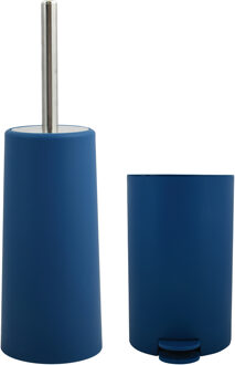 Spirella MSV Toiletborstel in houder 35 cm/pedaalemmer 3L set Moods - Kunststof - blauw - Badkameraccessoireset