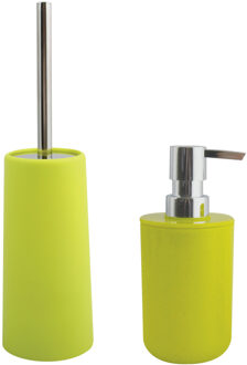 Spirella MSV Toiletborstel in houder 35 cm/zeeppompje set Moods - kunststof - lime/appel groen - Badkameraccessoireset