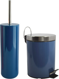 Spirella MSV Toiletborstel in houder 38 cm/pedaalemmer 3L set Moods - Metaal - blauw - Badkameraccessoireset