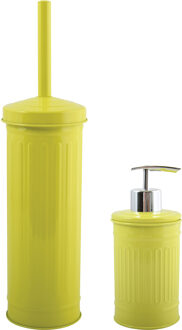 Spirella MSV Toiletborstel in houder 38 cm/zeeppompje set Industrial - metaal - appel/lime groen - Badkameraccessoireset