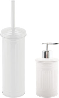 Spirella MSV Toiletborstel in houder 38 cm/zeeppompje set Industrial - metaal - ivoor wit - Badkameraccessoireset