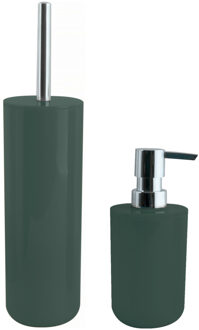 Spirella MSV Toiletborstel in houder 38 cm/zeeppompje set Moods - kunststof - donkergroen - Badkameraccessoireset