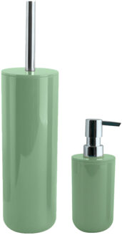 Spirella MSV Toiletborstel in houder 38 cm/zeeppompje set Moods - kunststof - groen - Badkameraccessoireset