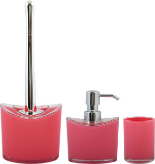 Spirella MSV Toiletborstel in houder/zeeppompje/beker - badkamer set Aveiro - kunststof - fuchsia roze - Badkameraccessoireset