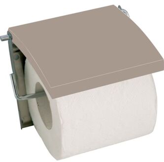 Spirella MSV Toiletrolhouder wand/muur - metaal en MDF hout klepje - beige - Toiletrolhouders