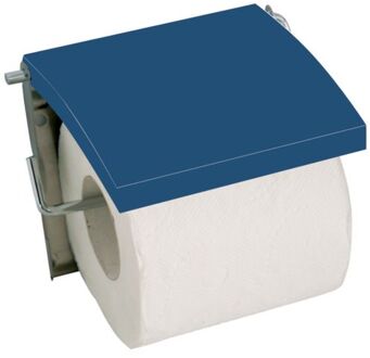 Spirella MSV Toiletrolhouder wand/muur - metaal en MDF hout klepje - donkerblauw - Toiletrolhouders