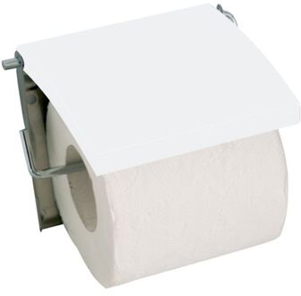 Spirella MSV Toiletrolhouder wand/muur - metaal en MDF hout klepje - ivoor wit - Toiletrolhouders