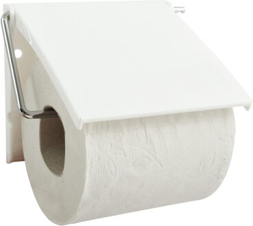 Spirella MSV Toiletrolhouder wand/muur - metaal met afdekklepje - ivoor wit - Toiletrolhouders