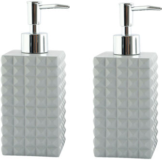 Spirella MSV Zeeppompje/dispenser - 2x - Kubik - kunststeen - wit - 7 x 17 cm - 270 ml - Zeeppompjes