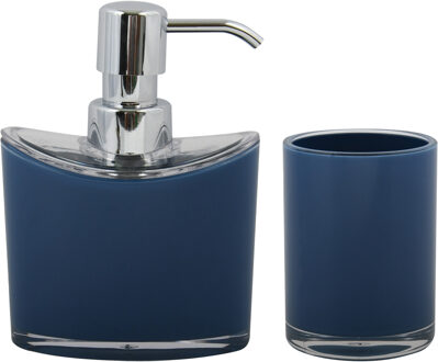 Spirella MSV Zeeppompje en drink/tandenborstel beker - badkamer set Aveiro - kunststof - donkerblauw - Badkameraccessoireset