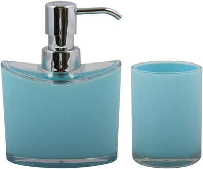 Spirella MSV Zeeppompje en drink/tandenborstel beker - badkamer set Aveiro - kunststof - lichtblauw - Badkameraccessoireset