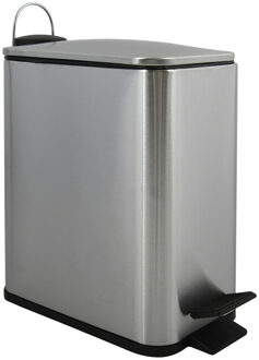Spirella Pedaalemmer Paris - zilver - 5 liter - metaal - L28 x B14 x H29 cm - soft-close - toilet/badkamer - Pedaalemmer Zilverkleurig
