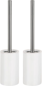 Spirella Toiletborstel met houder Sienna - 2x - ivoor wit - porselein - 42 x 10 cm - met binnenbak