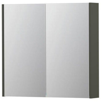 SPK2 spiegelkast met 2 dubbelzijdige spiegeldeuren, 2 verstelbare glazen planchetten, stopcontact en schakelaar 80 x 14 x 73 cm, mat beton groen