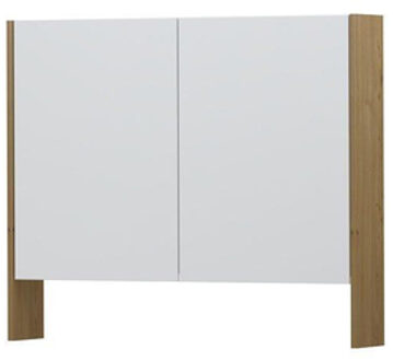 SPK3 Spiegelkast - 90x14x74cm - 2 deuren - dubbelzijdige Spiegel - open planchet - schakelaar en stopcontact - MDF Fineer Natur 1110171 Fineer Natur (Hout)