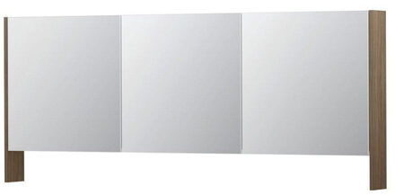 SPK3 spiegelkast met 3 dubbel gespiegelde deuren, open planchet, stopcontact en schakelaar 180 x 14 x 74 cm, zuiver eiken