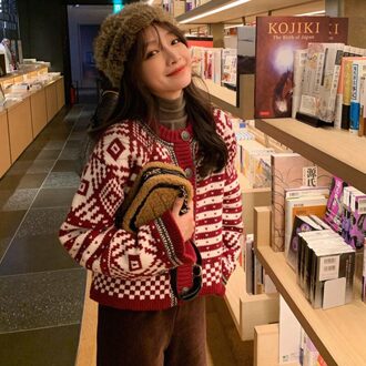 Spliced Vrouwen Vest Lente Vrijetijdsbesteding Mode Elegante Knop Slanke All-Match O-hals Tops Studenten Chic Gebreide Vrouwelijke Ins rood / L