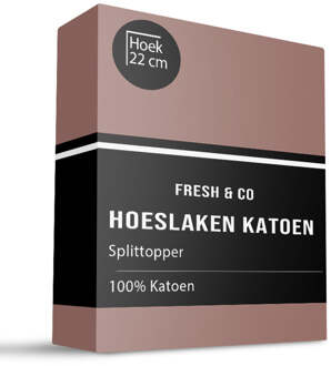 Splittopper Hoeslaken - Katoen - 200x210cm - Taupe - Fresh And Co - Dekbed-Discounter.nl