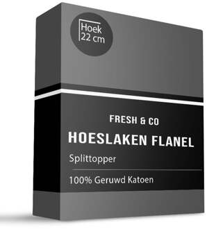 Splittopper Hoeslaken Katoen Flanel - 200x210cm - Antraciet - Fresh And Co - Dekbed-Discounter.nl