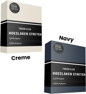Splittopper Hoeslaken - Katoen Jersey Stretch - 160x200cm - Navy - Fresh And Co - Dekbed-Discounter.nl