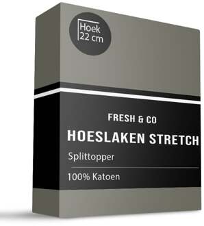Splittopper Hoeslaken - Katoen Jersey Stretch - 200x200cm - Truffel - Fresh And Co - Dekbed-Discounter.nl - 200 x 200/210 cm