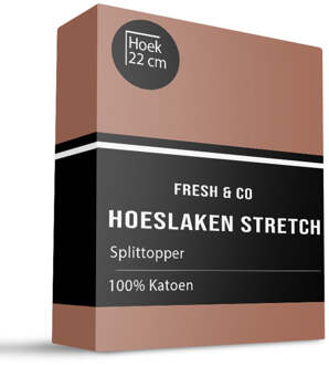 Splittopper Hoeslaken - Katoen Jersey Stretch - Cognac - 160x200cm - Bruin - Fresh And Co - Dekbed-Discounter.nl
