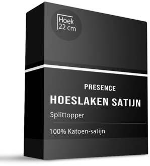 Splittopper Hoeslaken - Katoen Satijn - Zwart - 200x210cm - Zwart - Presence - Dekbed-Discounter.nl - 200 x 210/220 cm