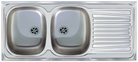 Spoelbak 2 Kommen + Afdruipplaat Omkeerbaar 116x50cm Roestvrij Staal