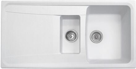 Spoelbak Roxana 1 Kom + 1/2 Kom + Afdruipplaat Wit