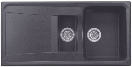 Spoelbak Roxana 1 Kom + 1/2 Kom + Afdruipplaat Zwart