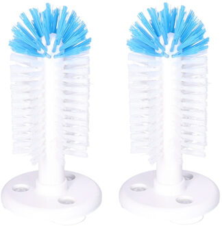 Spoelborstel enkel - 2x - glazen afwassen - 8x8x19 cm - blauw - professionele horeca borstel